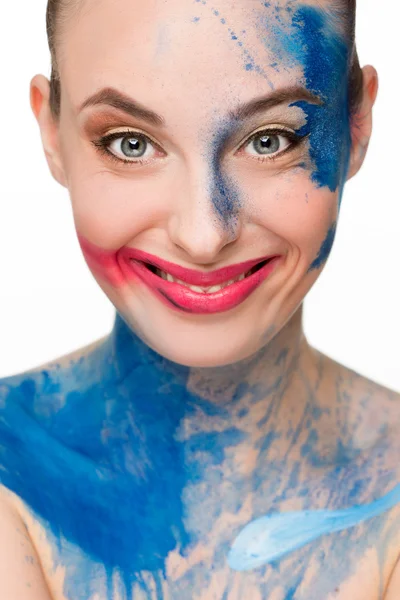 Mooie vrouw. make-up kleur verf schilderij, — Stockfoto