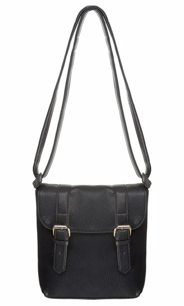 Black Leather Bag met twee gespen — Stockfoto