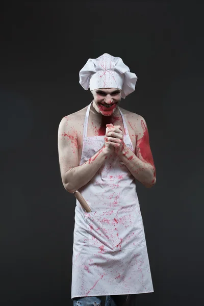 Butcher man. aggressive maniac chef in the blood — Stock Photo, Image