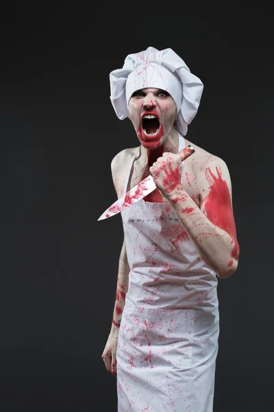Butcher man. aggressive maniac chef in the blood — Stock Photo, Image