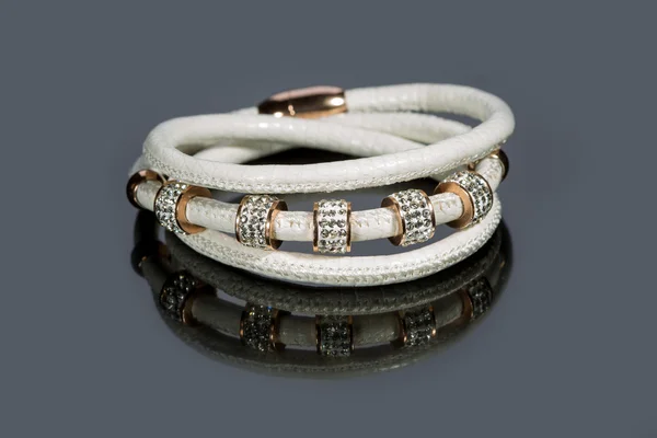 Leather bracelet with crystals — Stock Photo, Image