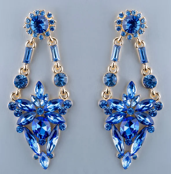 Pear Diamonds Earrings. blue gems — Stock Photo, Image