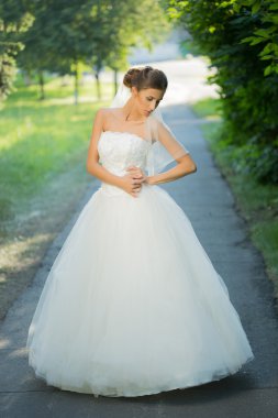 Düğün Gelin gülümseyen. 