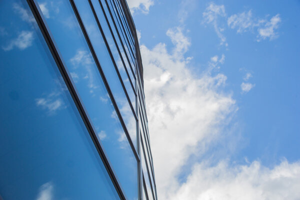 window reflection dayligh as blue background