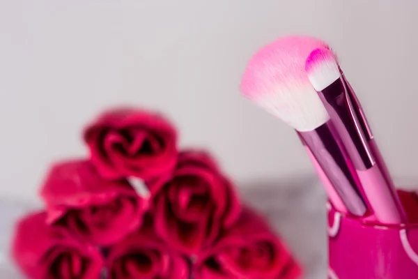 Brosse cosmétique professionnelle rose gros plan — Photo