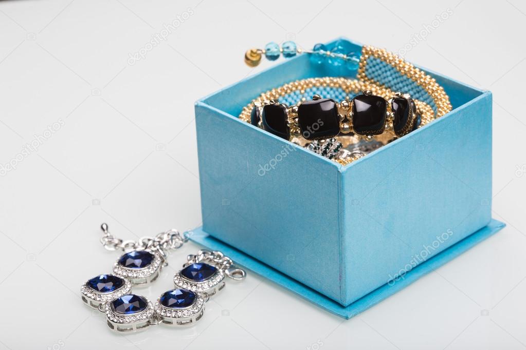 Bracelet with blue stones in a box 