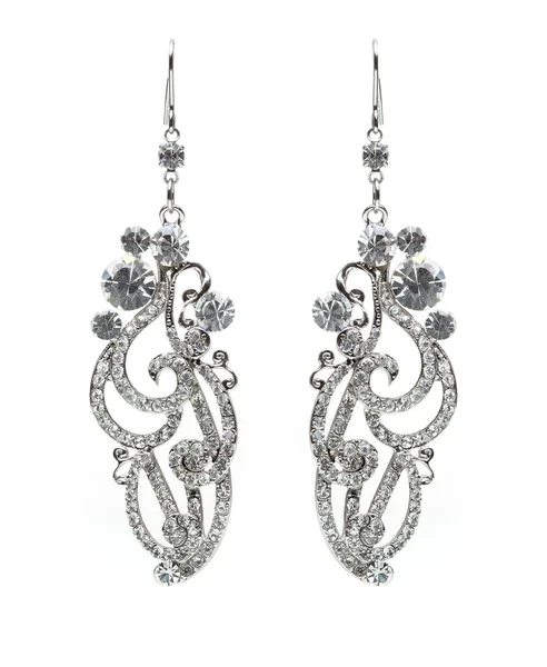 Earrings with Briliant on the white — Stock Photo, Image