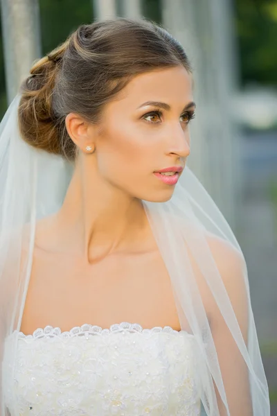 Retrato de una hermosa novia en el parque —  Fotos de Stock