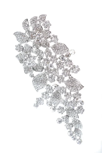 Срібна брошка з діамантами — стокове фото