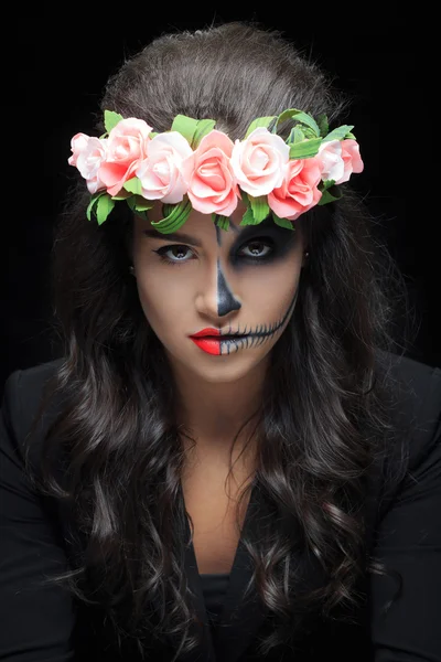 Beautiful woman with make-up skeleton — Stock Photo, Image