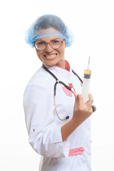 Onda läkare med stor spruta — Stockfoto