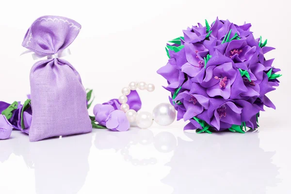 Bouquet Artificial purple flowers — Stock Photo, Image