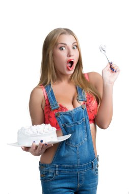 Kremalı pasta yemeye busty seksi kız