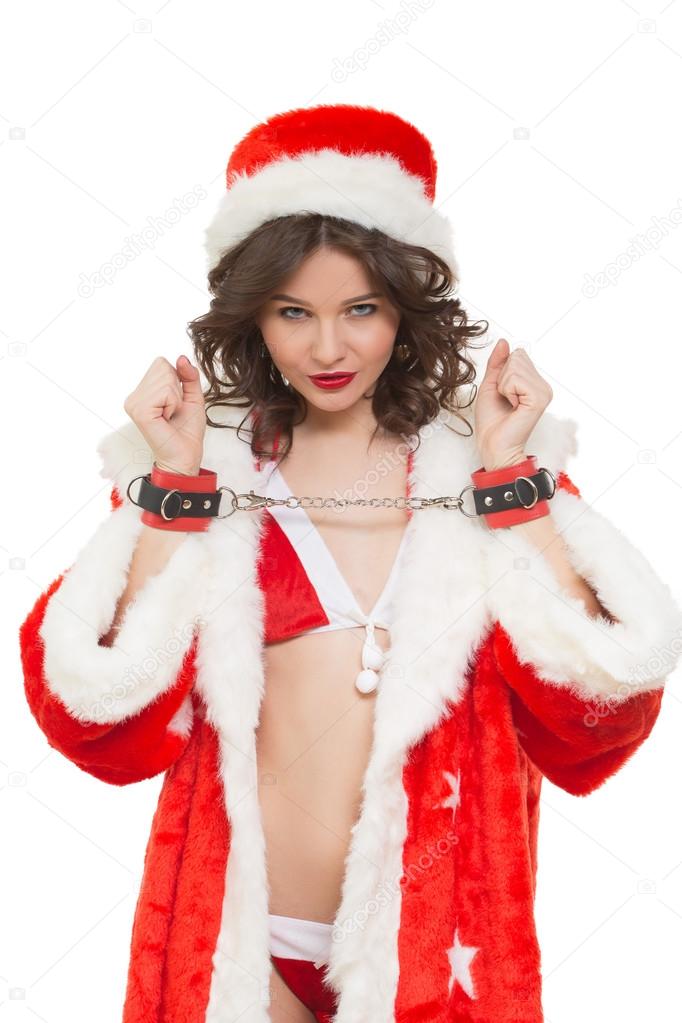 Sexy Snow Maiden Headphones For Sex Games Isolated On White Background Santa Girl Sexy Snow Maiden Headphones For Sex Games Isolated On White Background Santa Girl