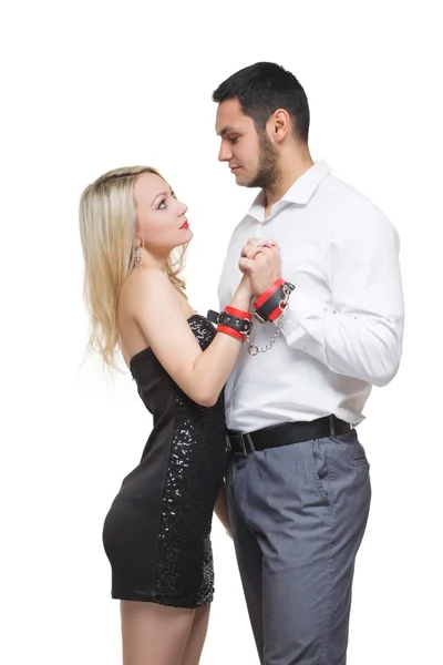 Handcuffed couple in handcuffs — Stock Photo, Image