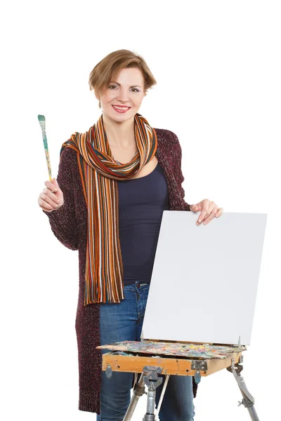 Artist woman at work. Isolated. — Stock Photo, Image