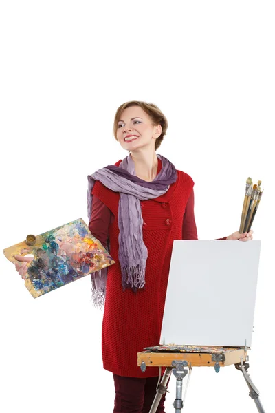 Artist woman at work. Isolated. — Stock Photo, Image