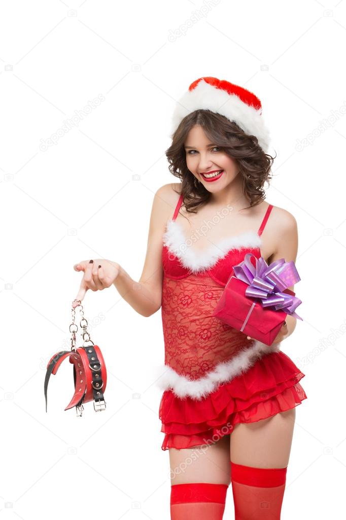 Sexy Snow Maiden Headphones For Sex Games Isolated On White Background Santa Girl Sexy Snow Maiden Headphones For Sex Games Isolated On White Background Santa Girl