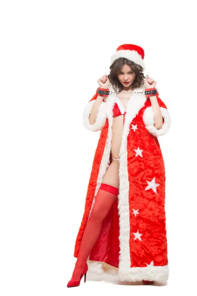 Cuffie sexy Snow Maiden per giochi sessuali. Isolato su sfondo bianco. santa ragazza — Foto Stock