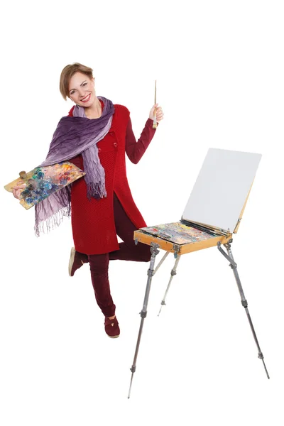 Artysta kobieta w pracy. na białym tle. — Zdjęcie stockowe