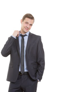 beden dili. iş adamı izole üzerinde beyaz arka plan uygun. yaka çekerek jest. maruz kalma korkusu