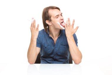 man stained ice cream. isolated on white background