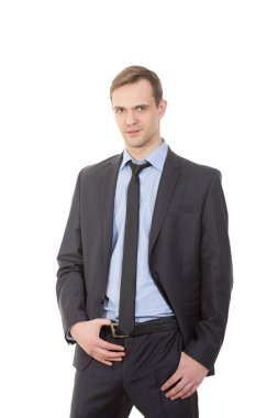 beden dili. iş adamı izole beyaz arka plan uygun. hareketler, kollar ve eller. cinsel saldırı. Kemerini ver. genital üzerinde odaklanın. Kemerini içinde başparmak