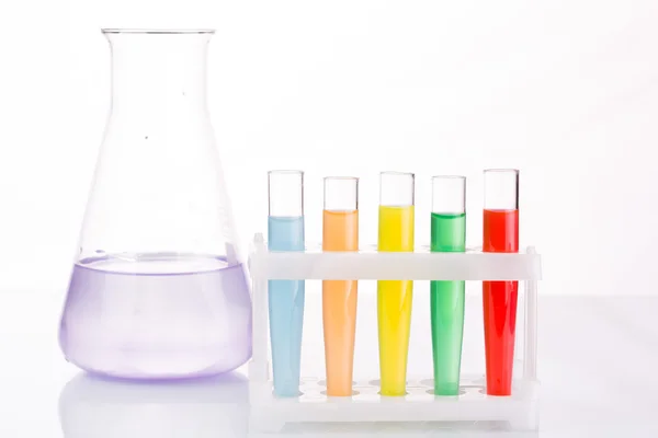 Multicolored liquid chemical tubes. — Stock Photo, Image