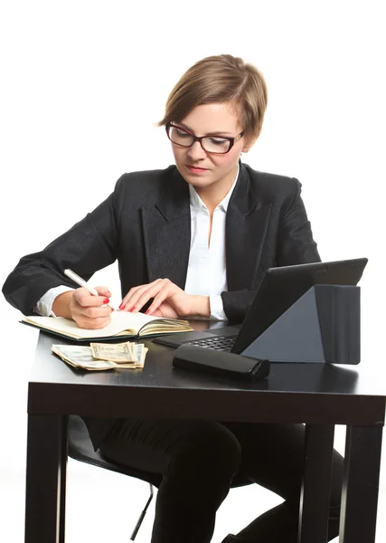 Girl plans to budget. Dollar said. — Stock Photo, Image