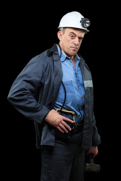 Coalminer holds out a large chunk of energy rich coal — Stock Photo, Image
