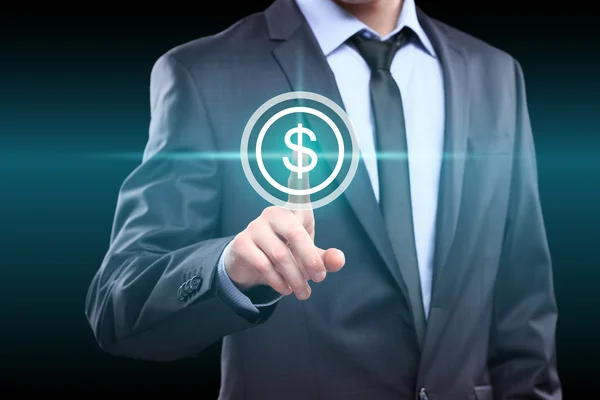 İşadamı dijital arabirimi dolar işareti presler