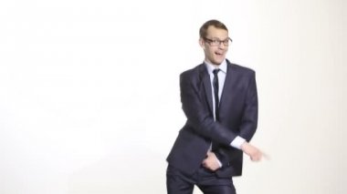 beden dili. iş adamı izole beyaz arka plan uygun. Eğitim yöneticileri. Satış temsilcileri. jest neşe. disko