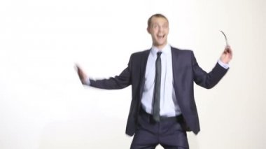 beden dili. iş adamı izole beyaz arka plan uygun. Eğitim yöneticileri. Satış temsilcileri. basit bir jest eğlenceli. disko