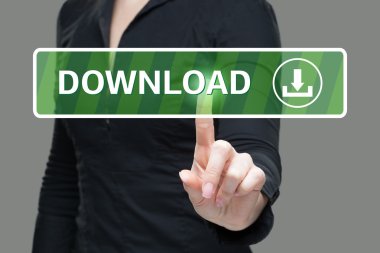 İş kadını tarafından dokunmadan yeşil sanal ekran üzerinde kelime download