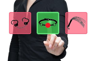 Sanal ekran itme iş kadın tarafından söylememle oyuncaklar seks. GAG düğmesi