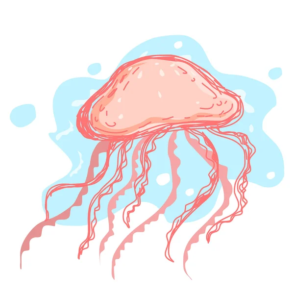 분홍색 해파리 만화 낙서 — 스톡 벡터