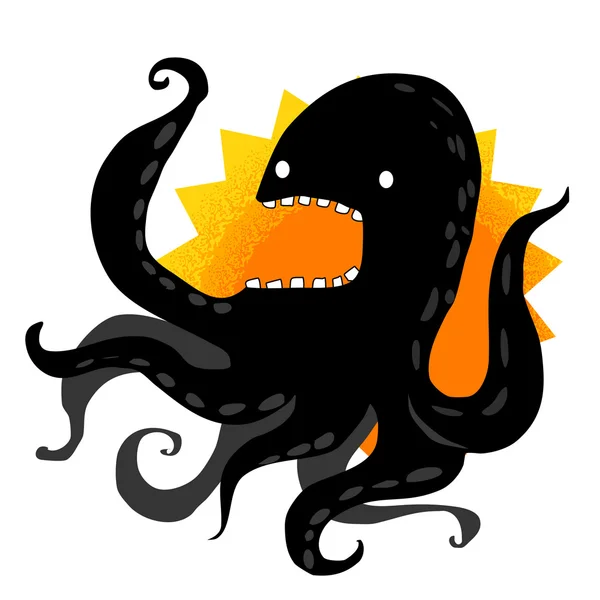 Pulpo negro cruel — Vector de stock