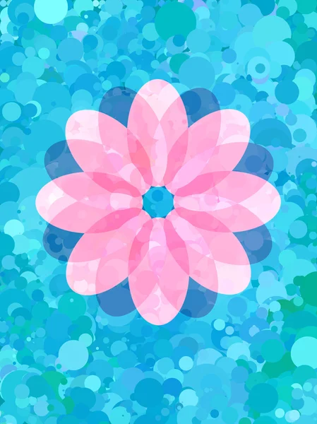 Flor rosa en patrón de punto azul fresco — Vector de stock