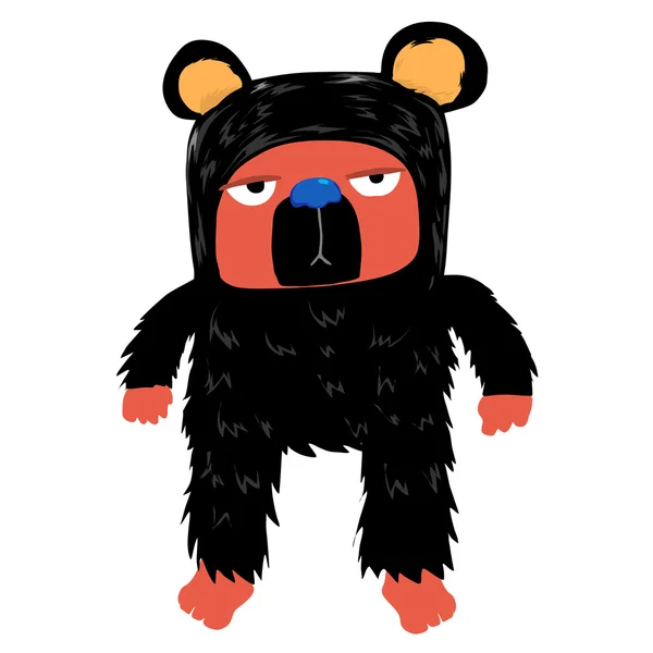 Oso aburrido con lana negra y personaje de dibujos animados cara roja — Vector de stock