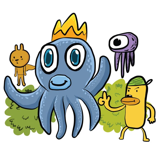 Ilustración de un pulpo y Doodles — Vector de stock