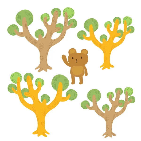 Árbol y oso Dibujos animados — Vector de stock