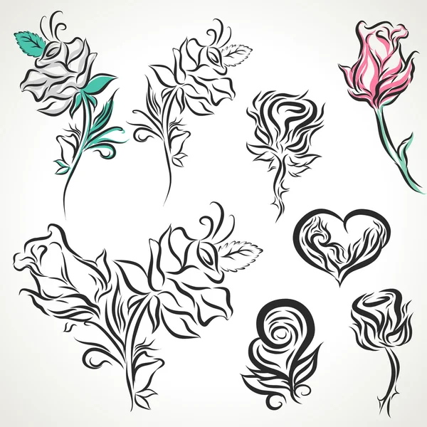 Rosa de conjunto de tatuagem tribal — Vetor de Stock