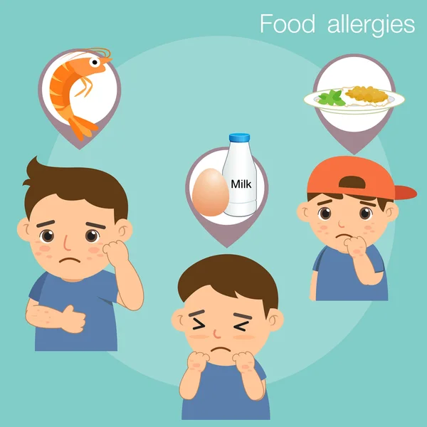 Мальчик с пищевой аллергией — стоковый вектор
