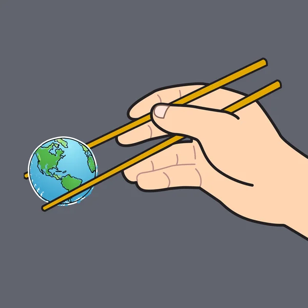 Chopsticks and the world grey background — Stock Vector