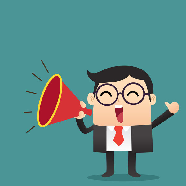 Бизнесмен, аннусирующий с мегафоном
