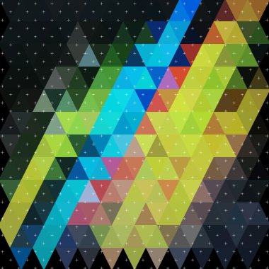 Colorful triangle in night sky with plus star line background