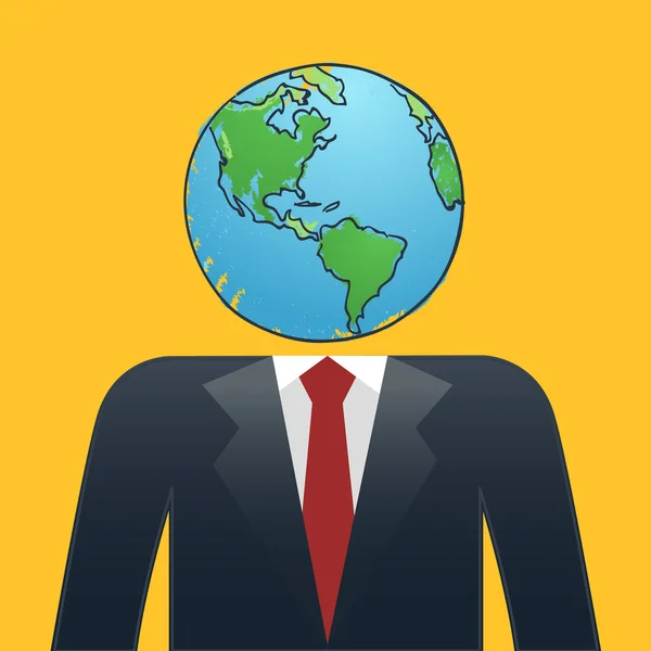 Businessman with earth map head — Stock Vector