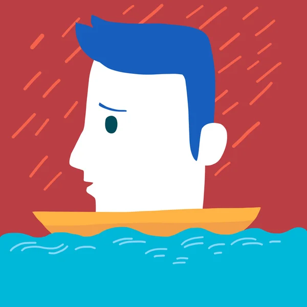 Sad man on boat — Stock Vector