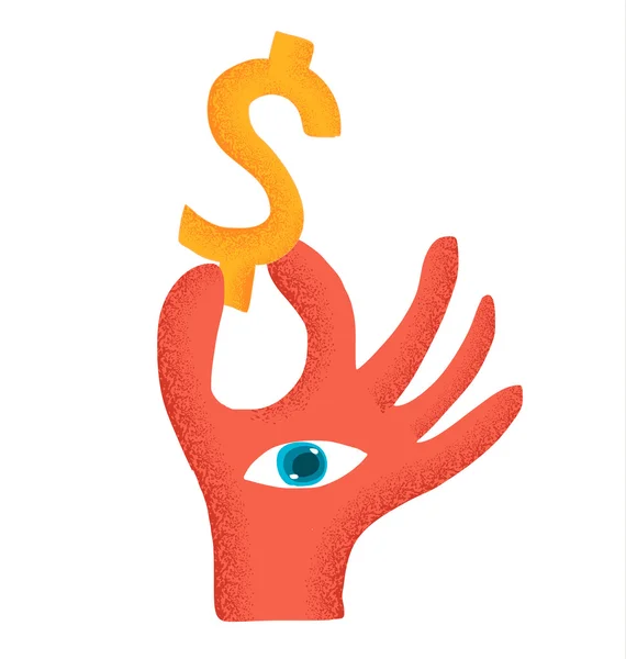 Mão vermelha pegar dinheiro — Vetor de Stock
