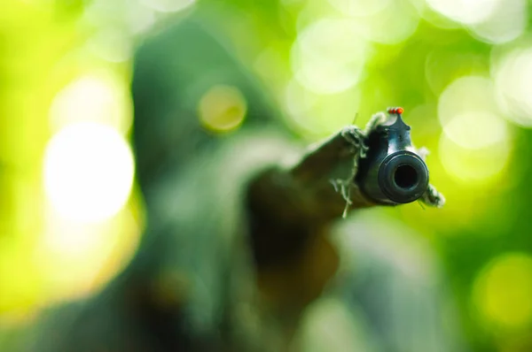 Camouflage Jager Mikt Met Zijn Geweer — Stockfoto